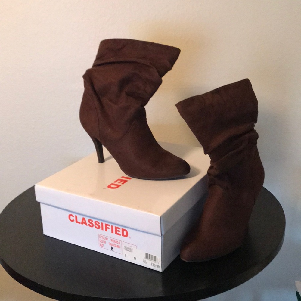 Brown suede slouch boots